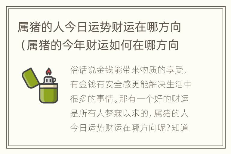 属猪的人今日运势财运在哪方向（属猪的今年财运如何在哪方向）