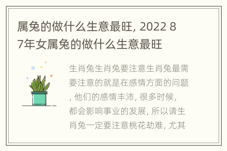 属兔的做什么生意最旺，2022 87年女属兔的做什么生意最旺