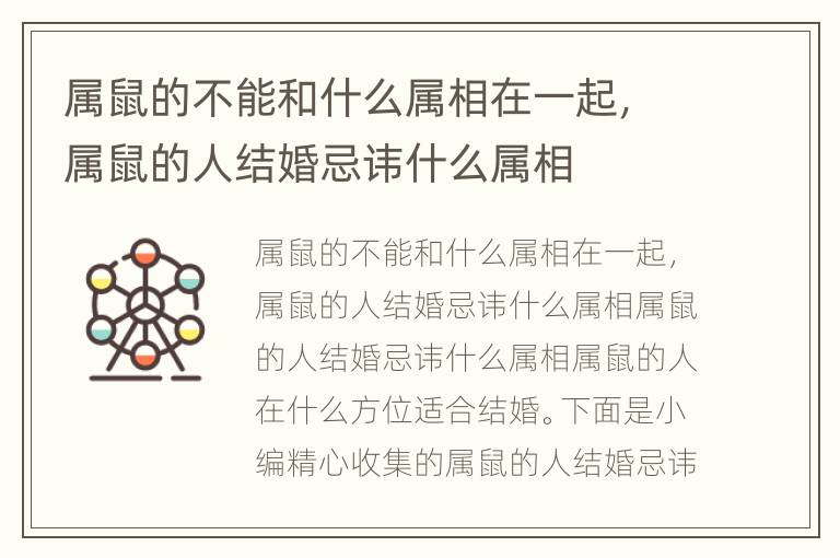 属鼠的不能和什么属相在一起，属鼠的人结婚忌讳什么属相