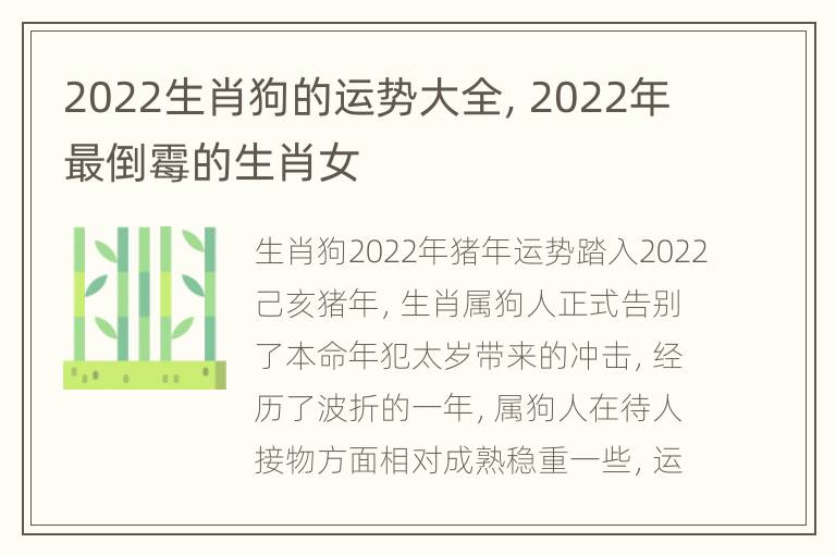 2022生肖狗的运势大全，2022年最倒霉的生肖女