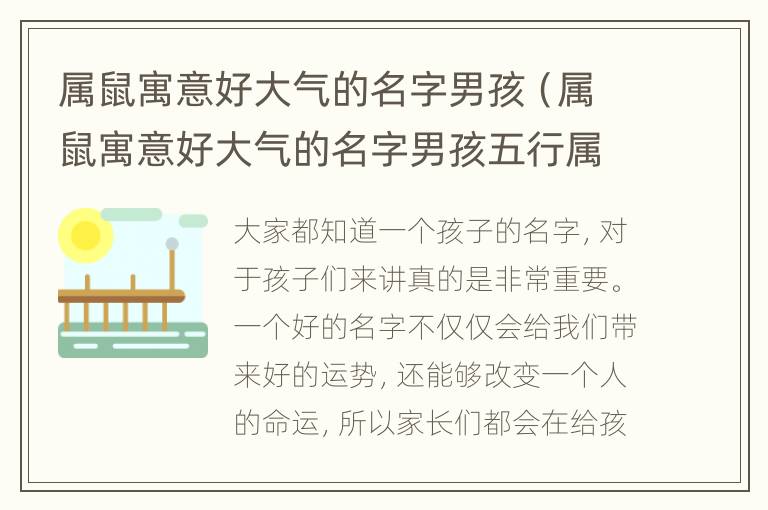 属鼠寓意好大气的名字男孩（属鼠寓意好大气的名字男孩五行属火,姓刘）