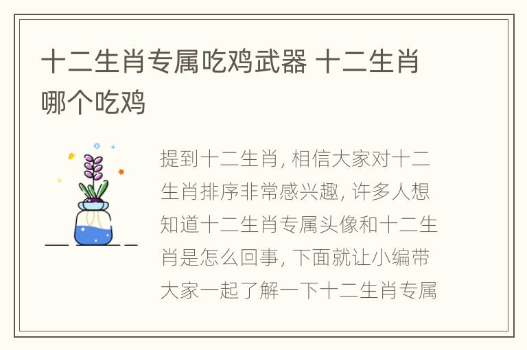 十二生肖专属吃鸡武器 十二生肖哪个吃鸡