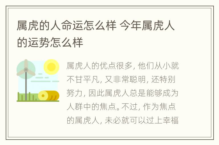 属虎的人命运怎么样 今年属虎人的运势怎么样