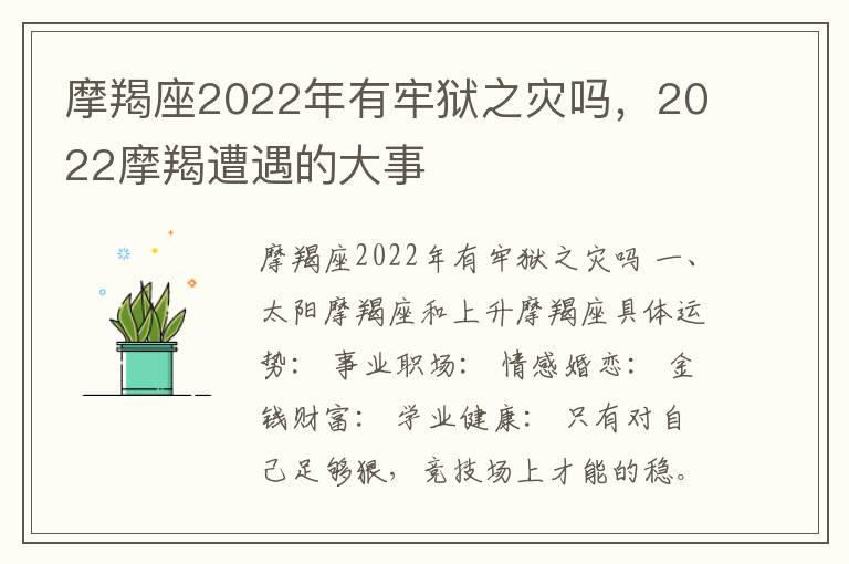 摩羯座2022年有牢狱之灾吗，2022摩羯遭遇的大事