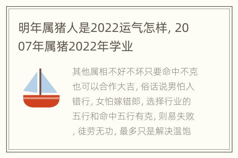 明年属猪人是2022运气怎样，2007年属猪2022年学业