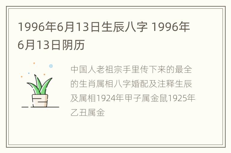 1996年6月13日生辰八字 1996年6月13日阴历