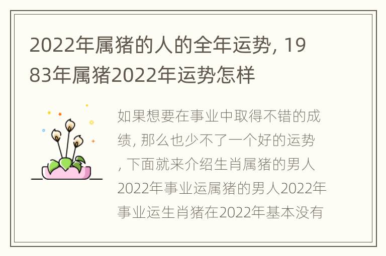 2022年属猪的人的全年运势，1983年属猪2022年运势怎样