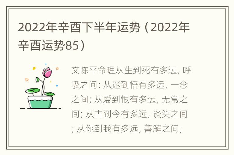 2022年辛酉下半年运势（2022年辛酉运势85）