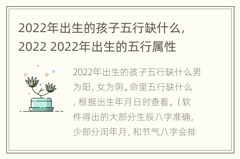 2022年出生的孩子五行缺什么，2022 2022年出生的五行属性