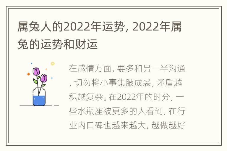 属兔人的2022年运势，2022年属兔的运势和财运