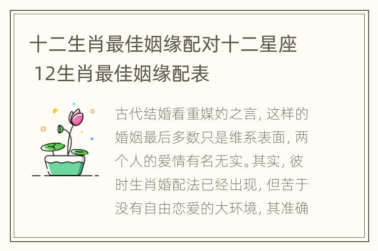 十二生肖最佳姻缘配对十二星座 12生肖最佳姻缘配表