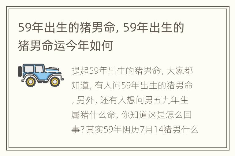 59年出生的猪男命，59年出生的猪男命运今年如何