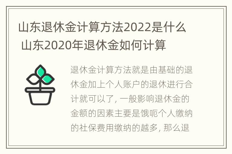 山东退休金计算方法2022是什么 山东2020年退休金如何计算