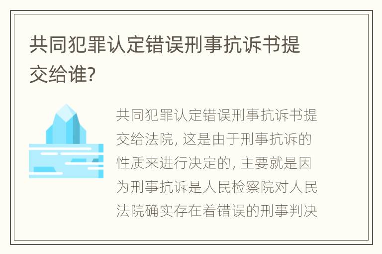 共同犯罪认定错误刑事抗诉书提交给谁？