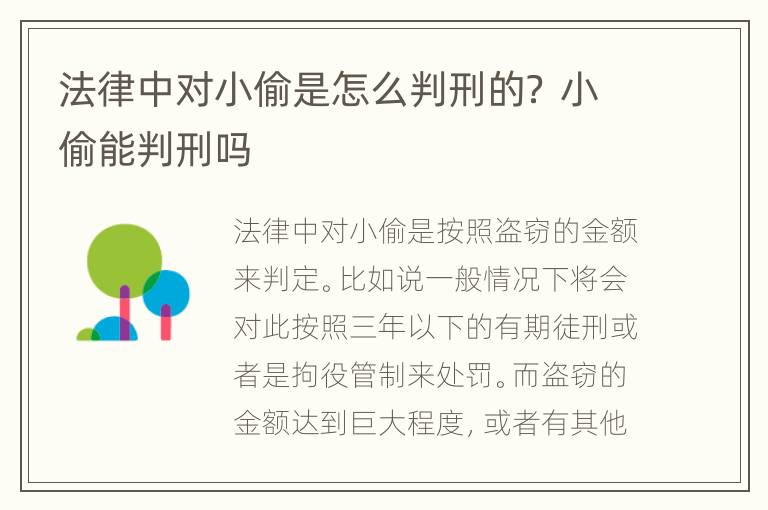 法律中对小偷是怎么判刑的？ 小偷能判刑吗