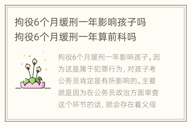 拘役6个月缓刑一年影响孩子吗 拘役6个月缓刑一年算前科吗