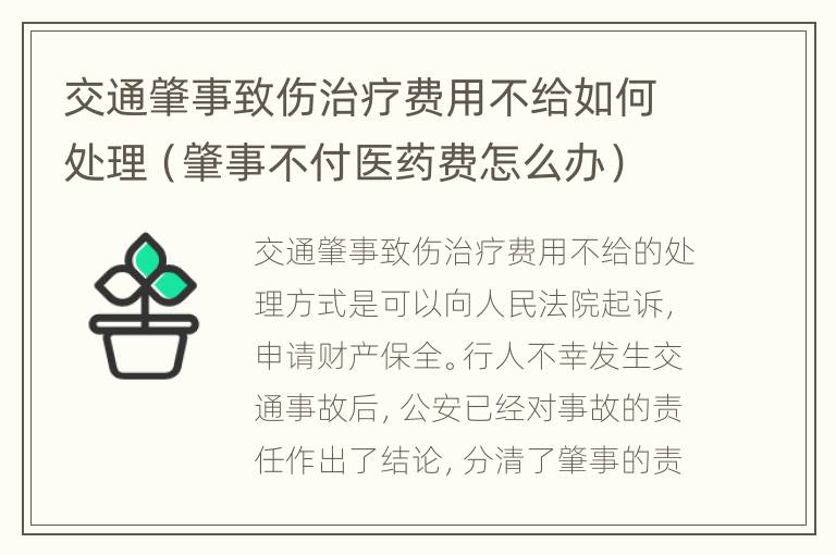 交通肇事致伤治疗费用不给如何处理（肇事不付医药费怎么办）