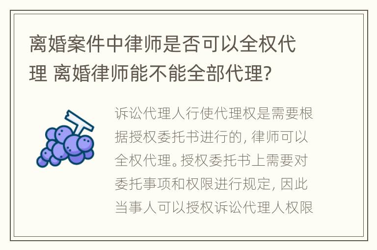 离婚案件中律师是否可以全权代理 离婚律师能不能全部代理?