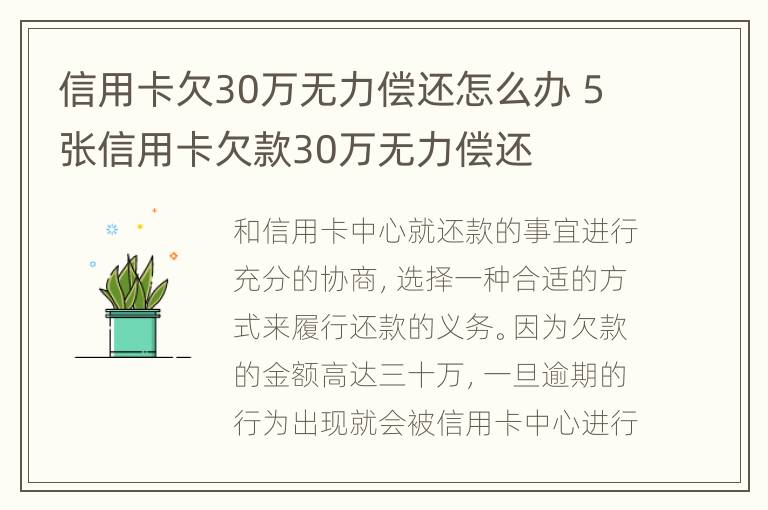 信用卡欠30万无力偿还怎么办 5张信用卡欠款30万无力偿还