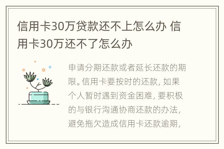 信用卡30万贷款还不上怎么办 信用卡30万还不了怎么办