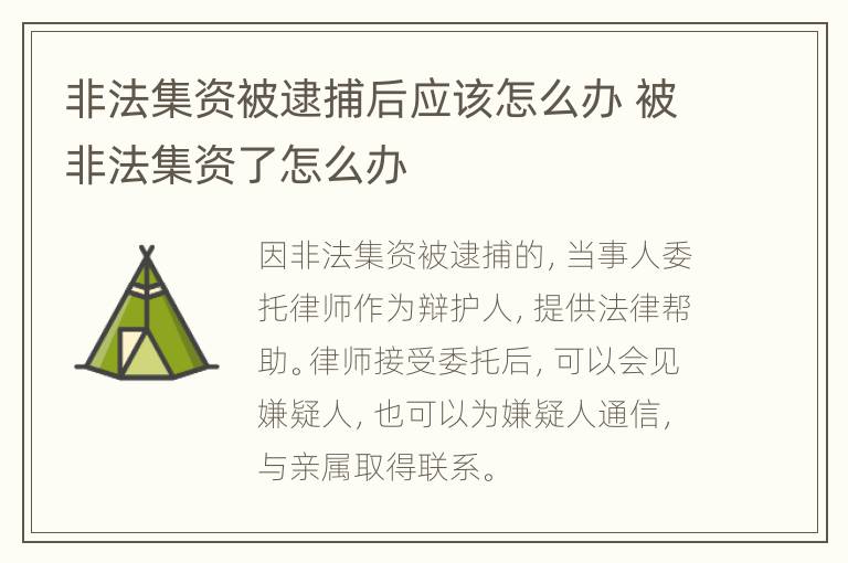 非法集资被逮捕后应该怎么办 被非法集资了怎么办