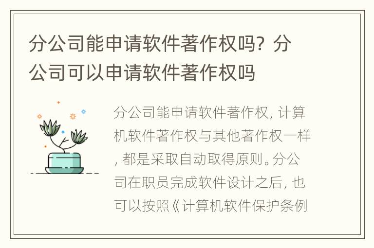 分公司能申请软件著作权吗？ 分公司可以申请软件著作权吗