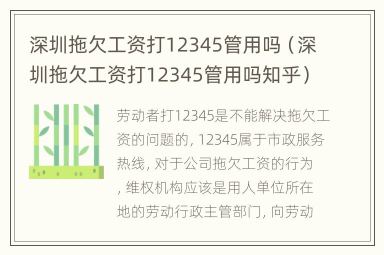 深圳拖欠工资打12345管用吗（深圳拖欠工资打12345管用吗知乎）