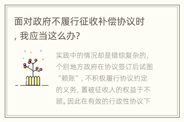 面对政府不履行征收补偿协议时，我应当这么办？