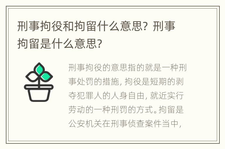 刑事拘役和拘留什么意思？ 刑事拘留是什么意思?