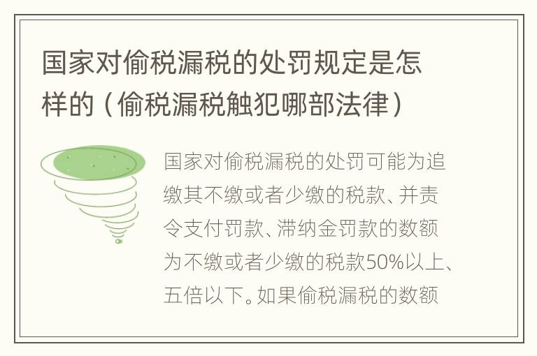 国家对偷税漏税的处罚规定是怎样的（偷税漏税触犯哪部法律）