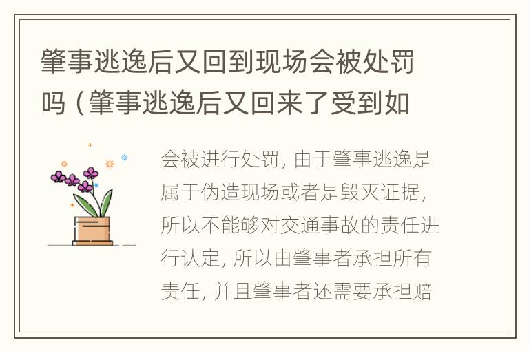 肇事逃逸后又回到现场会被处罚吗（肇事逃逸后又回来了受到如何处理）