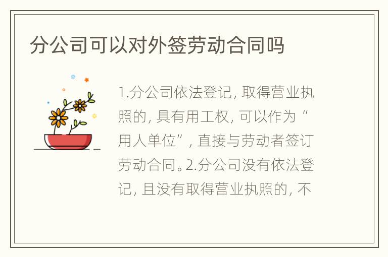 分公司可以对外签劳动合同吗