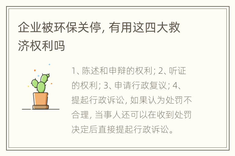 企业被环保关停，有用这四大救济权利吗