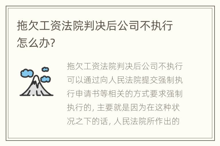 拖欠工资法院判决后公司不执行怎么办？