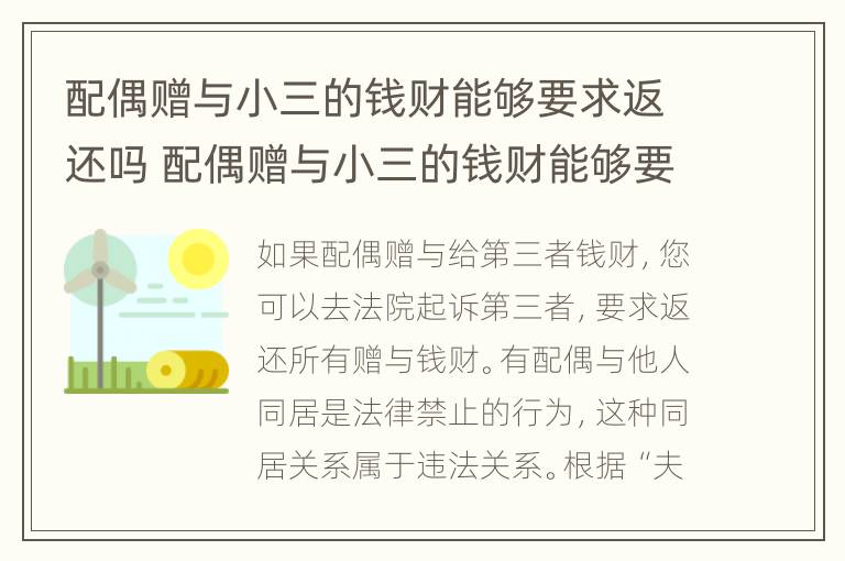 配偶赠与小三的钱财能够要求返还吗 配偶赠与小三的钱财能够要求返还吗