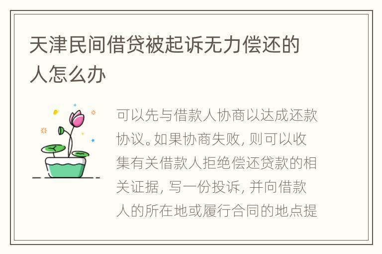 天津民间借贷被起诉无力偿还的人怎么办