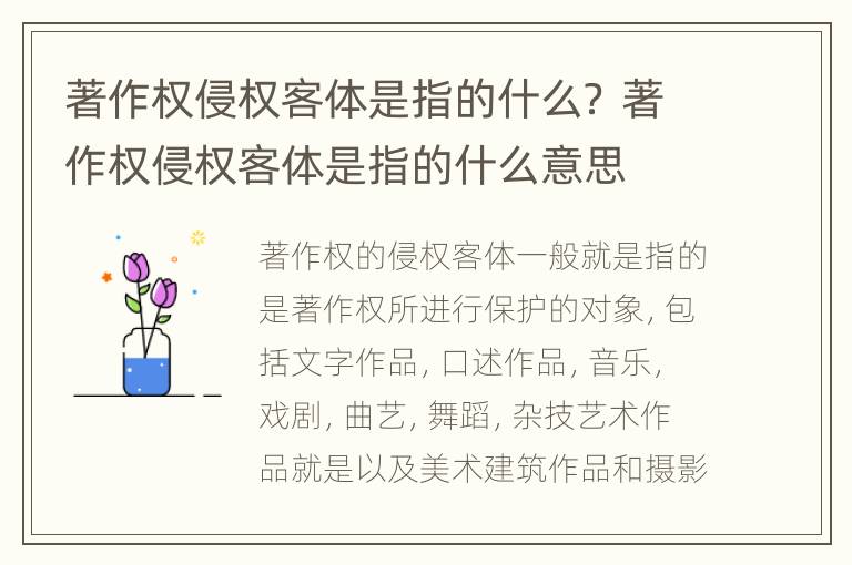 著作权侵权客体是指的什么？ 著作权侵权客体是指的什么意思