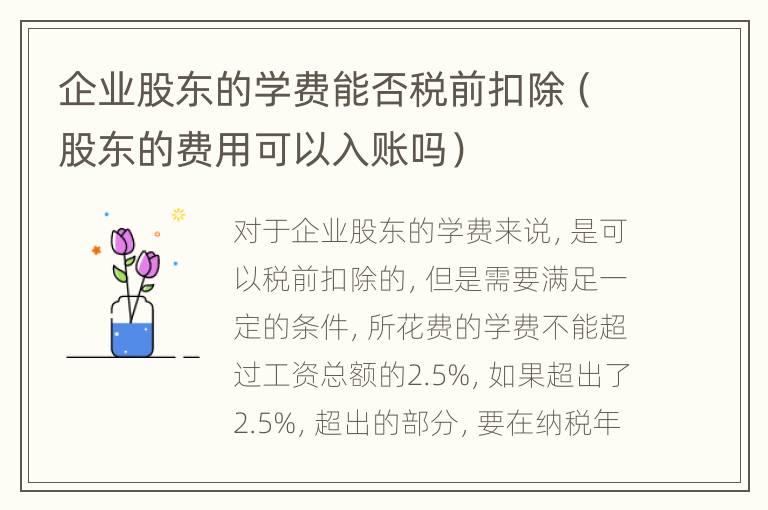 企业股东的学费能否税前扣除（股东的费用可以入账吗）