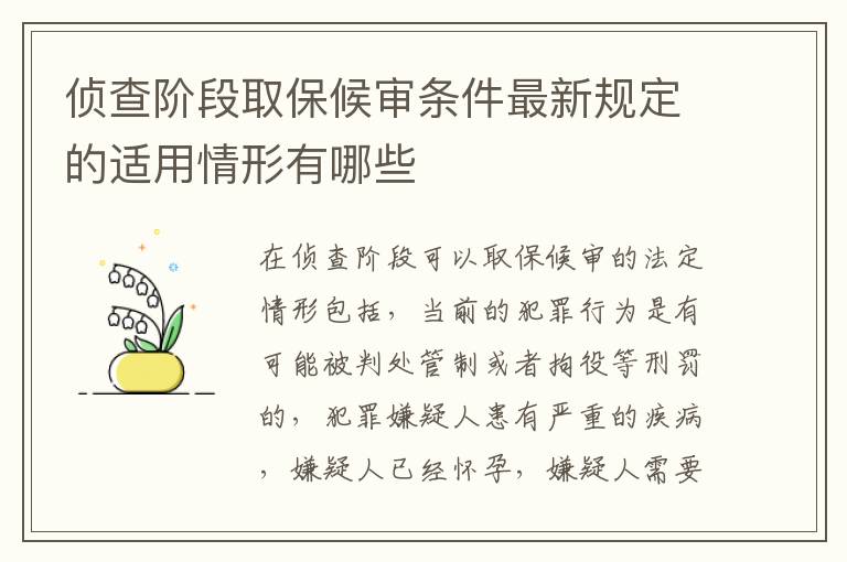 侦查阶段取保候审条件最新规定的适用情形有哪些