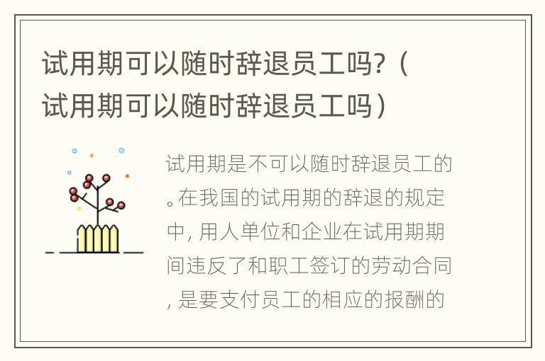 试用期可以随时辞退员工吗？（试用期可以随时辞退员工吗）