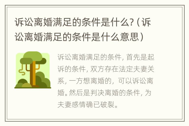 诉讼离婚满足的条件是什么?（诉讼离婚满足的条件是什么意思）