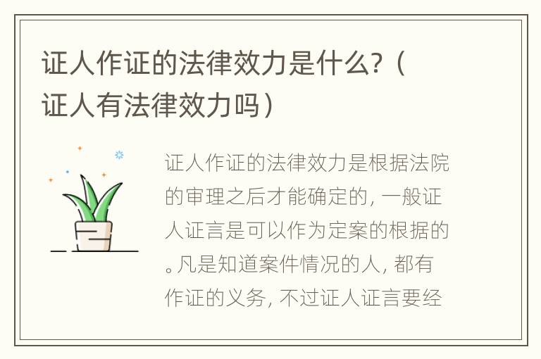 证人作证的法律效力是什么？（证人有法律效力吗）