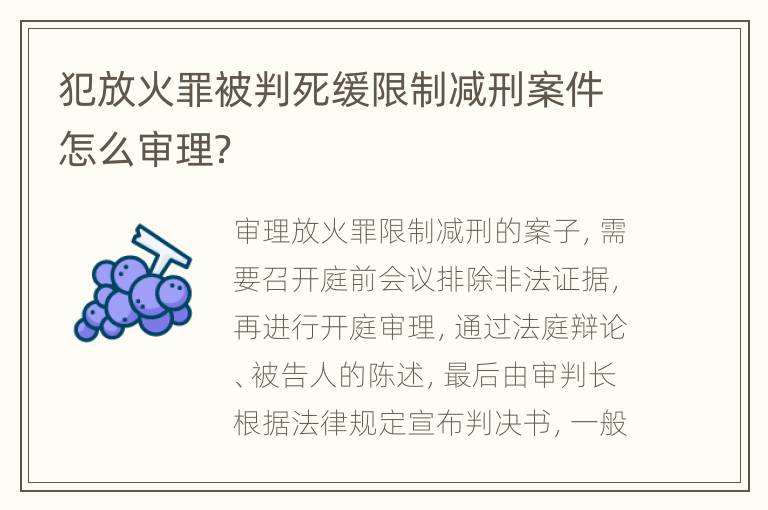 犯放火罪被判死缓限制减刑案件怎么审理？