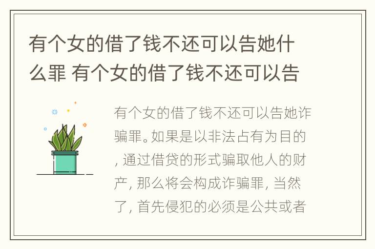 有个女的借了钱不还可以告她什么罪 有个女的借了钱不还可以告她什么罪名