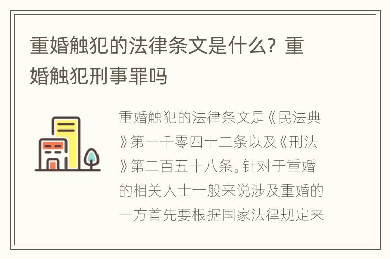 重婚触犯的法律条文是什么？ 重婚触犯刑事罪吗