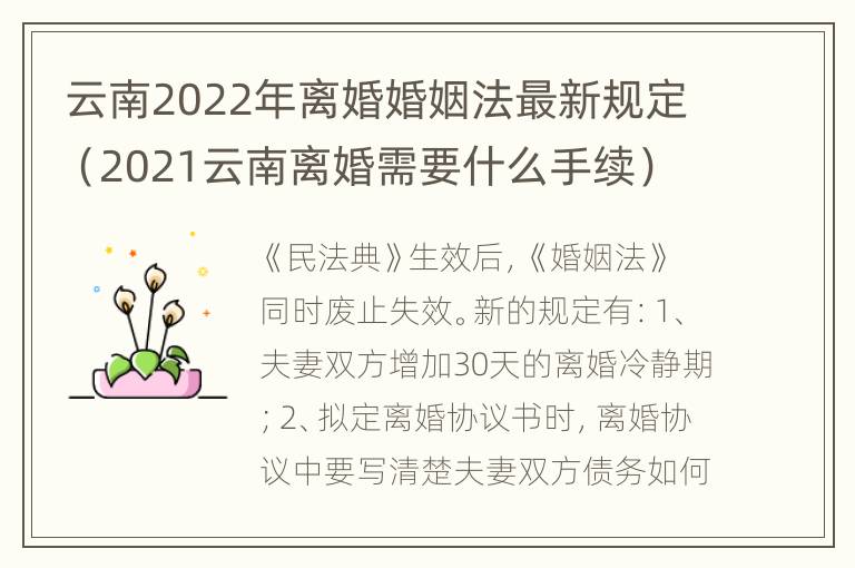 云南2022年离婚婚姻法最新规定（2021云南离婚需要什么手续）