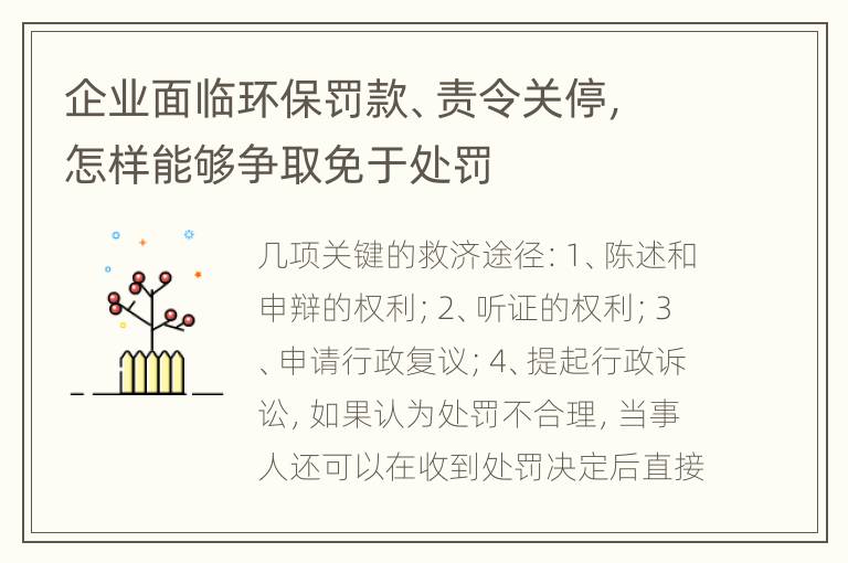 企业面临环保罚款、责令关停，怎样能够争取免于处罚