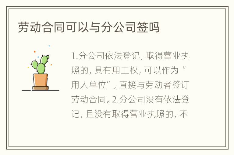 劳动合同可以与分公司签吗