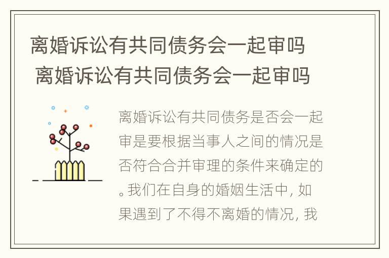 离婚诉讼有共同债务会一起审吗 离婚诉讼有共同债务会一起审吗法院