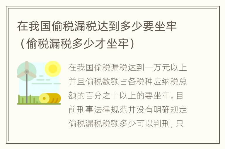 在我国偷税漏税达到多少要坐牢（偷税漏税多少才坐牢）